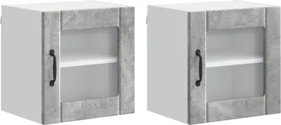 Produktbild von vidaXL Wandglas-Schrank LUCCA 2 stk. Betongrau Holzwerkstoff