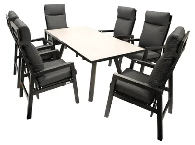 Produktbild von Garnitur 7-teilig (6 Hochlehnsessel 1 Tisch) Aluminium Kunstgewebe Glas