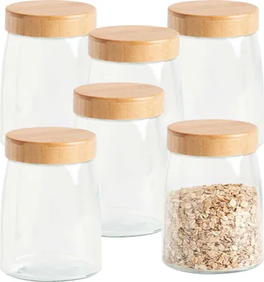 Produktbild von 6er Set Vorratsglas mit Bambusdeckel - Ø 12,5 x 16,5 cm