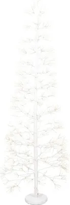 A white decorative tree with lights on a white base.