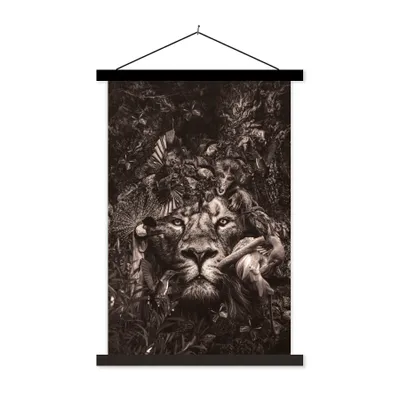 Produktbild von MuchoWow® Textilposter Tiere - Flamingo - Löwe 40x60 cm mit schwarzem Rahmen - Wanddekorationen