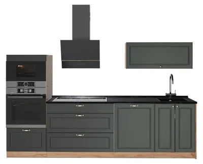 Produktbild von Küchenzeile Vicco Fame-Line Grün-Gold Landhaus/Goldkraft Eiche 280 cm, AP Anthrazit, Model 64693