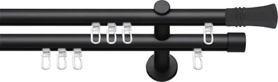 Produktbild von SN Deco Gardinenstange Innenlauf Lyon, 19 mm, 2-läufig, Stahl, Komplett-Set mit Ringen, Profilträger, 100 cm, schwarz