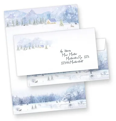 Produktbild von Weihnachtsbriefpapier 25 Sets Weiße Weihnachten, Geschenkpapier, Briefumschläge