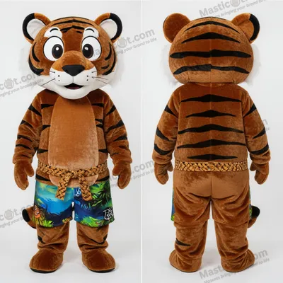 Produktbild von Maskottchen MASTICOT Tiger mit großen Augen in Rostorange