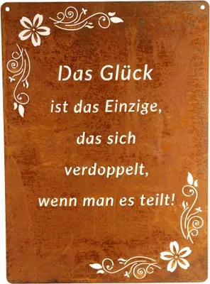 Produktbild von Schild Spruchtafel rostiges Gartenschild Edelrost Rost zum hängen Gartendeko 29x21cm, Das Glück ist das Einzige