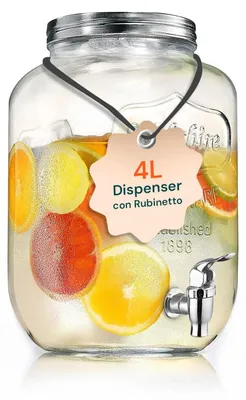 Imagen del producto de Dispensador de bebidas de vidrio con grifo, de 4 litros, para jardín y cocina