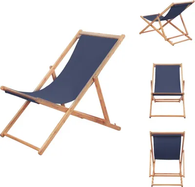 Image de vidaXL Chaise de plage pliante Tissu et cadre en bois bleu - Chaises de jardin