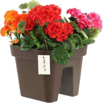 Produktbild von Balkonkiste Blumenkasten Geländerkasten Geländertopf 29x24 cm um Anbauen von Erdbeeren, abnehmbarer Innenkragen | 10,5 L Balkon-Blumenkasten Mokka Quartal