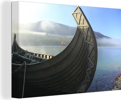 Produktbild von OneMillionCanvasses® - Leinwandbilder - 140x90 cm, Wikingerschiff auf dem See, Wandbilder Kunstdruck Wanddekoration