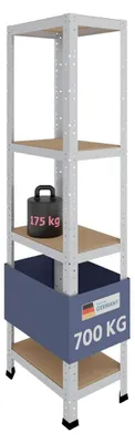 Zdjęcie produktu dla Regał metalowy stojący 155 x 30 x 45 cm - Ocynkowany - 4 półki - Piwnica, garaż, warsztat