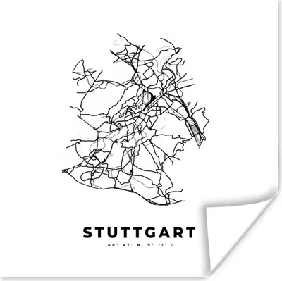 Produktbild von MuchoWow® Poster Stadtplan - Deutschland - Schwarz und weiß - Stuttgart - Karte 75x75 cm - Wand Dekoration