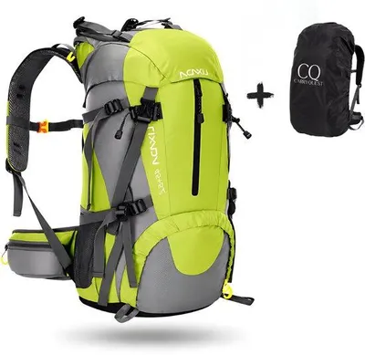 Image de CarryQuest® - Sac à dos 50L en nylon, avec housse de pluie et système de ventilation dorsale, couleur vert