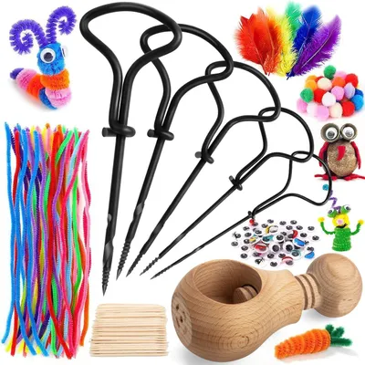 Produktbild von 1.5-5 mm Kastanienbohrer Kinder, Handbohrer mit Kastanienhalter, 258 tlg Kastanien Bastelset Kinder, Bastelset mit Zahnstocher, basteln herbst Federn, Wackelaugen, Pompons, Pfeifenreiniger
