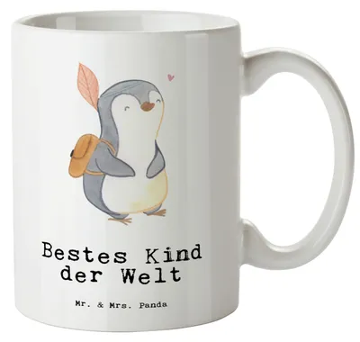 Produktbild von Mr. & Mrs. Panda Teebecher Pinguin Bestes Kind der Welt - Weiß - Geschenk, Geburt, Kinder, Liebling, Große Teetasse, Geburtstag, Pott, Kaffeepott, weisse tasse, steingut