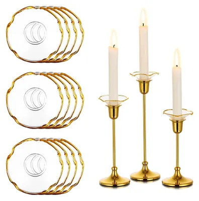 Produktbild von Tropfenfänger für Stabkerzen: 12er Set mit Goldrand für Kerzenständer
