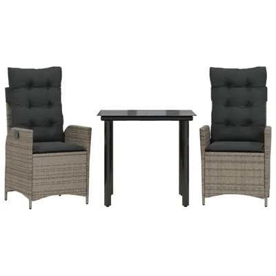 Produktbild von vidaXL 3-tlg. Garten-Essgruppe mit Kissen Grau Poly Rattan