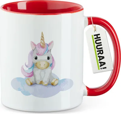 Produktbild von Huuraa Kaffeetasse Einhorn Fabelwesen 330ml Rot Keramik Kaffeebecher Geschenkidee