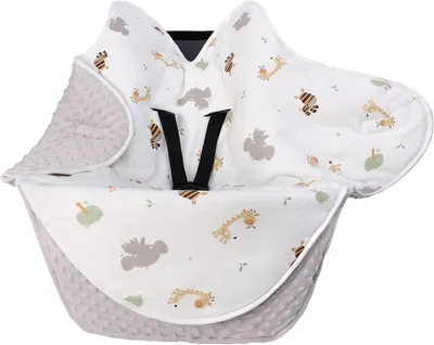Productafbeelding van Omkeerbare babydeken, geschikt voor baby's van 0-12 maanden, gemaakt van katoen en minky, voor autostoeltjes en kinderwagens