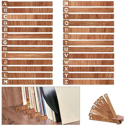 Image de 26 séparateurs pour vinyles, en bois, pour organisateur de disques LP (35x4 cm)
