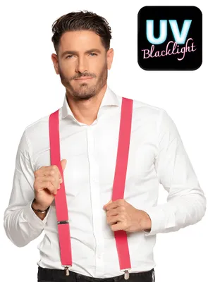 Produktbild von Uni Hosenträger Neon-Pink verstellbar elastisch mit Metallclips 75-120 cm