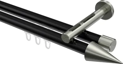 Produktbild von Interdeco Innenlaufstange / Gardinenstange mit Innenlauf Schwarz / Edelstahl-Optik, Typ Siteno Savio (Kegel), 20 mm Ø 2-läufig, 480 cm
