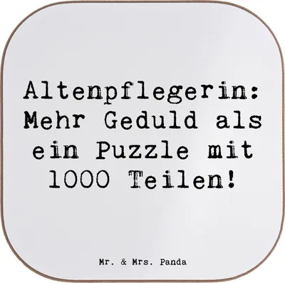 Produktbild von Mr. & Mrs. Panda Untersetzer Spruch Altenpflegerin Geduld - Weiß - Geschenk, Dank, Gesellschaftsstütze, Berufspassion, handgefertigte Geschenke, Anerkennung, Beruf, Glas