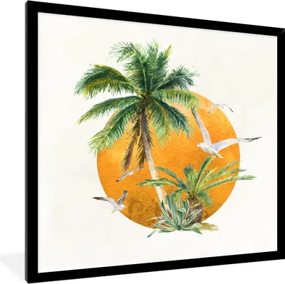 Produktbild von MuchoWow® MuchoWow® Gerahmtes Poster Sonne - Vogel - Palme 40x40 cm - Poster mit zchwarzem Bilderrahmen - Mit Rahmen - Wanddekoration Schlafzimmer