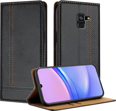 Image de Housse de téléphone portable pour Samsung Galaxy A8 2018 Housse en cuir à rabat avec fonction de support Noir