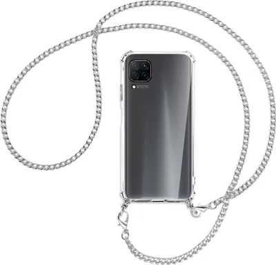Produktbild von Handykette Backcover-Schutzhülle mit Band (Metall silberfarben) für Huawei P40 lite - silberfarbene Kette
