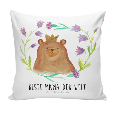 Produktbild von Mr. & Mrs. Panda zier kissen Bär Königin - Weiß - Geschenk, bedruckt, Lieblingsmensch, Polster, Sofa, Mutti, Mom, Teddy, Mutter, kuschelkissen 40x40, Mama, Muttertag