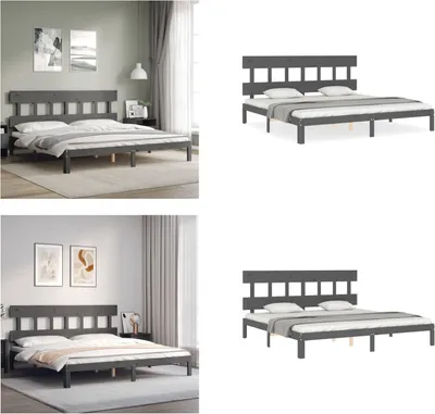 Immagine prodotto di vidaXL Letto in legno massiccio con testiera grigia 200x200 cm - Giroletto - Cornici per letti - Struttura per letti - Letto