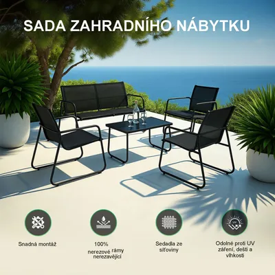 Obrázek produktu pro Textilní sada zahradního nábytku Black Forest, dvě židle + lehátko + rozkládací stůl, černá barva