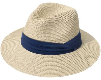 Produktbild von Damen Panama Hut Breiter Krempe Stroh Sommer Fedora Rollbar UV Sonnenhut UPF 50+ Beige