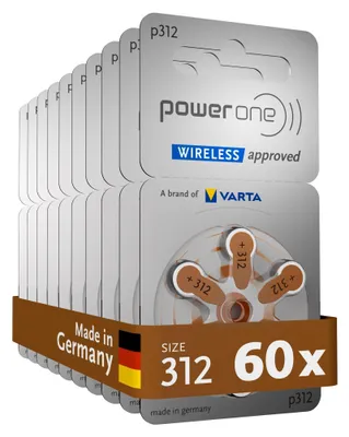 Produktbild von Varta Powerone P312 Hörgerätebatterie (180mAh, 1,4Volt) -10er Set (60 Batterien) silber braun