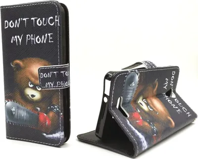 Produktbild von Handyhülle Tasche für Handy Alcatel Pop 4 Schriftzug Bär mit Kettensäge
