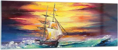 Produktbild von Bilder auf glas - Meer Welle Boot - 140x50cm - Glasbilder - Wandbilder - Kunstdruck - zum Aufhängen bereit - Wanddekoration aus Glas - Glas Bilder - Wandbild auf Glas - Einteilig - GAB140x50-3460