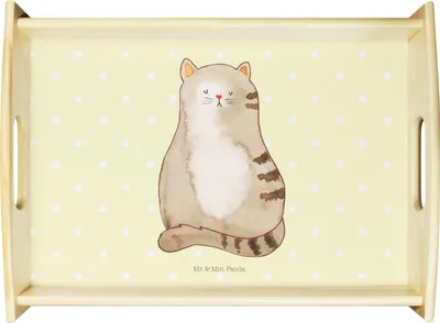 Produktbild von Mr. & Mrs. Panda Dekotablett Katze Sitzen - Gelb Pastell - Geschenk, serviertablett aus holz, Liebe, Cats, Cat, Sofa Tablett, Holztablett, Katzen