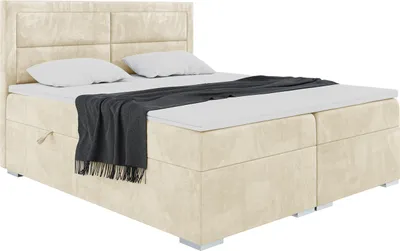 Produktbild von MEBLINI Boxspringbett mit Bettkasten - Gepolstert Doppelbett mit Matratze und Topper - Polsterbett mit Stauraum - Bett mit Kopfteil - Stauraumbett - MERIDA - 140x200 - H3/Beige Samt