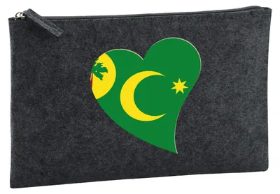 Produktbild von Huuraa Kulturbeutel Kokosinseln Flagge Herz 1 Liter Charcoal Filz Kosmetiktasche Geschenkidee