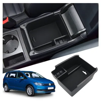 Image de Boîte de rangement pour console centrale, compatible avec VW Touran MK2, modèles de 2016 à 2026, en ABS, de couleur noire