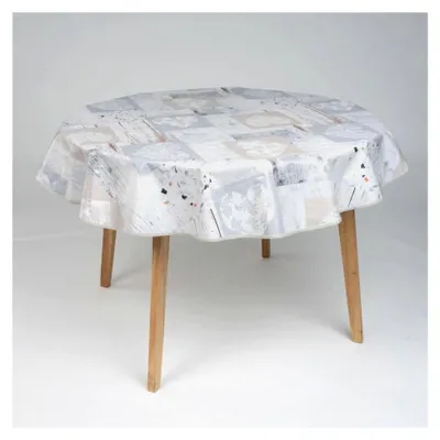Produktbild von Runde Wachstuch Tischdecke 140cm abwaschbar mit Paspelband, Muster: Naturherzen Beige