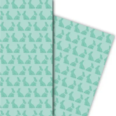 Produktbild von Edles Oster Geschenkpapier mit einer Reihe von Hasen, mint - G5187, 32 x 48cm