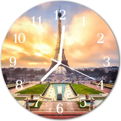 Produktbild von Glasuhr Wanduhr Küchenuhr Echt-Glas 30fi cm Eiffelturm mehrfarbig