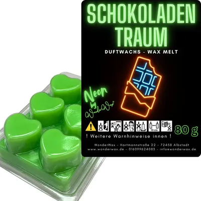 Produktbild von WonderWax Neon Duftwachs Wax Melts für Duftlampe, 6 Herzen Duftmelt Wachsmelt Sojawachs Neon Herzen für Raumdüfte, Wachs Duftöl Indoor Herbst Melts für Aromalampe Schokoladentraum