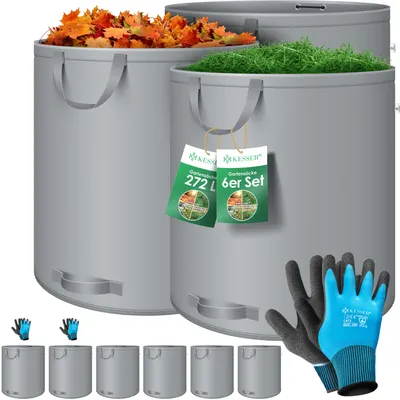 Produktbild von KESSER® Gartensack Set Laubsack Gartenabfallsack inkl. Handschuhe - Selbststehend 4 Griffe Stabil Robust & Faltbar - Laubsäcke Rasenschnitt Gartensäcke für Gartenabfälle Grünschnitt