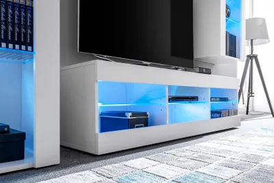 Obrázek produktu pro Komodee | Sada Nábytku s TV Skříňkou a Vitrínou Tivoli Set Medio, Korpus Černý Matný Přední Část Černý Matný, Modré LED