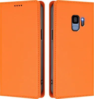 Produktbild von Handyhülle für Samsung Galaxy S9, Kunstleder Klapphülle Stoßfeste Magnetische Hülle mit Ständer Orange