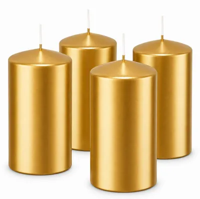 Produktbild von Kerze Stumpen 4er Packung Gold lackiert 80x50mm