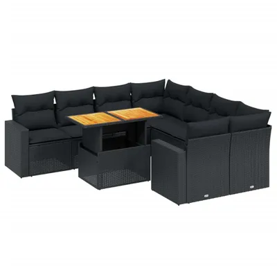 Produktbild von Modulares Garten-Loungeset, 9-teilig, mit verstellbarem Tisch, Poly Rattan Schwarz, inklusive dicker Kissen mit waschbaren Bezügen